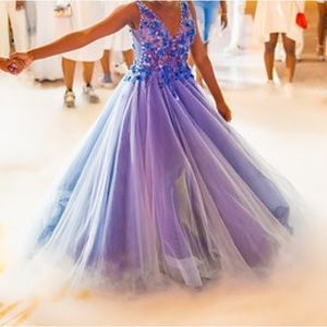 JOVANI BLUE FLORAL GOWN